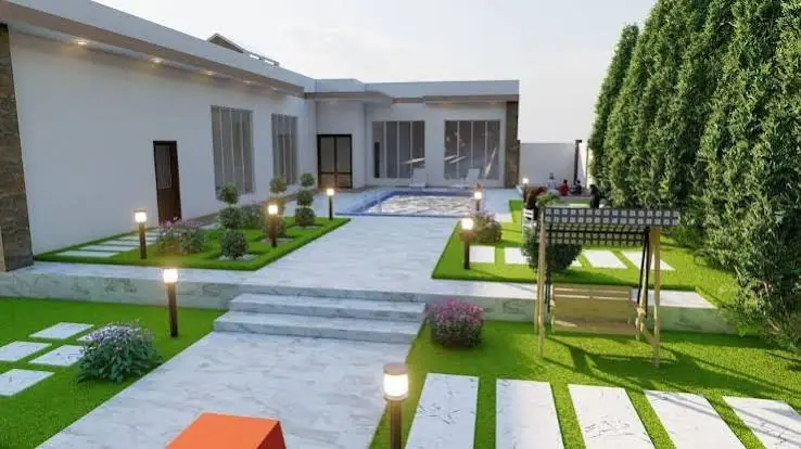 تصميم حديقة بمسبح